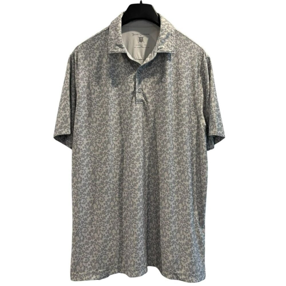 Hickey Freeman Clover Print Polo Shirt –‎ Stretch Collared Golf Style Men’s L